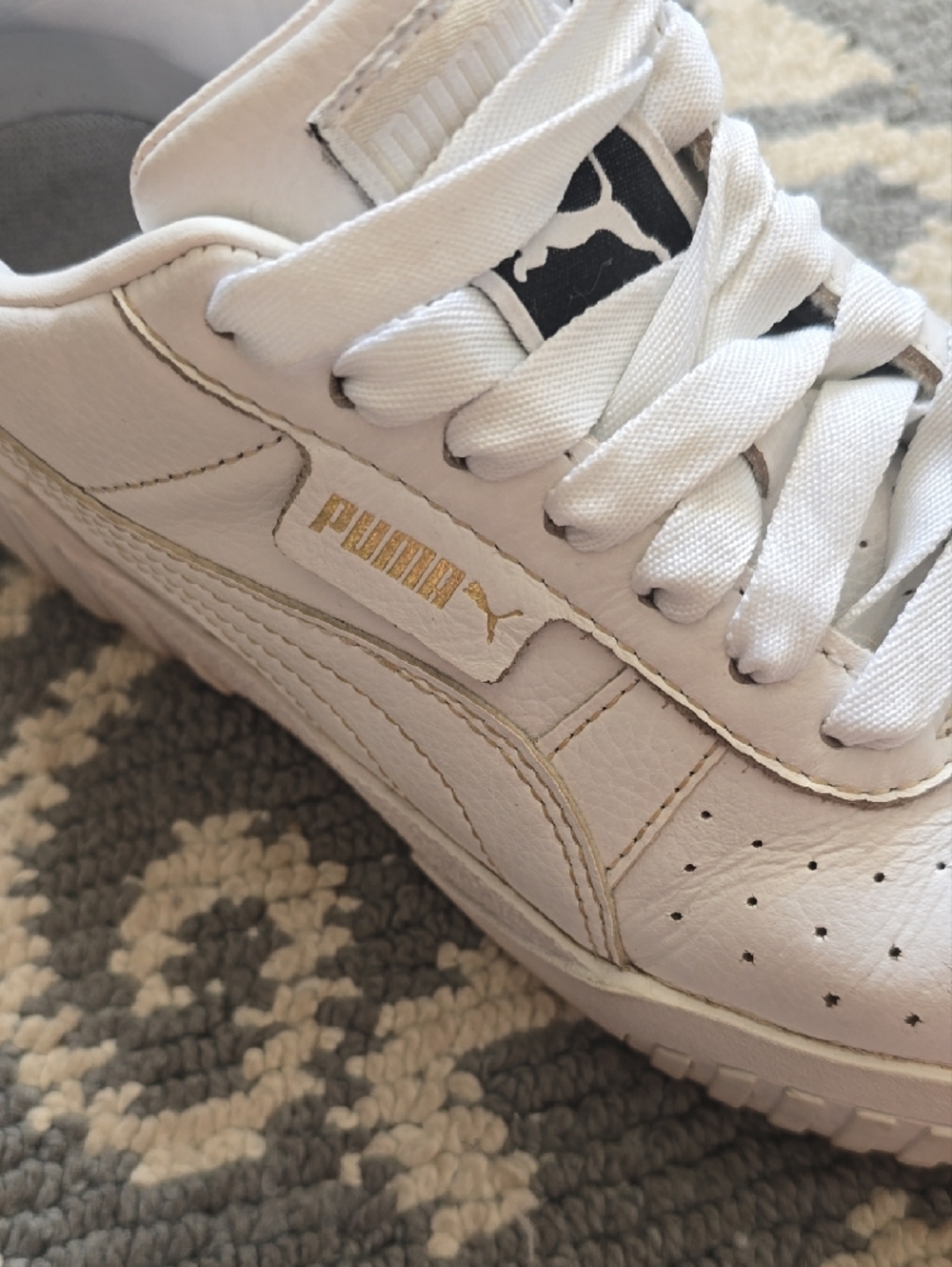 Puma Cali White/Gold Leather Platform Trainers Size 7 Womens